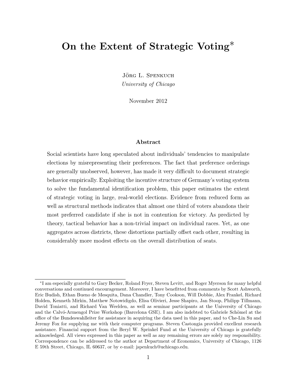 On the Extent of Strategic Voting∗