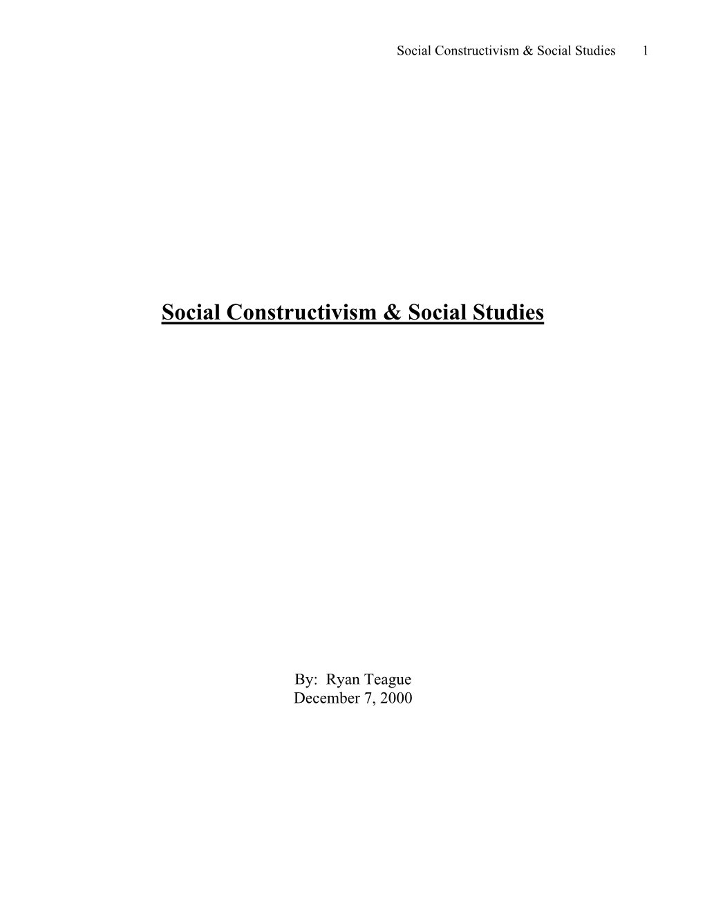 Social Constructivism & Social Studies