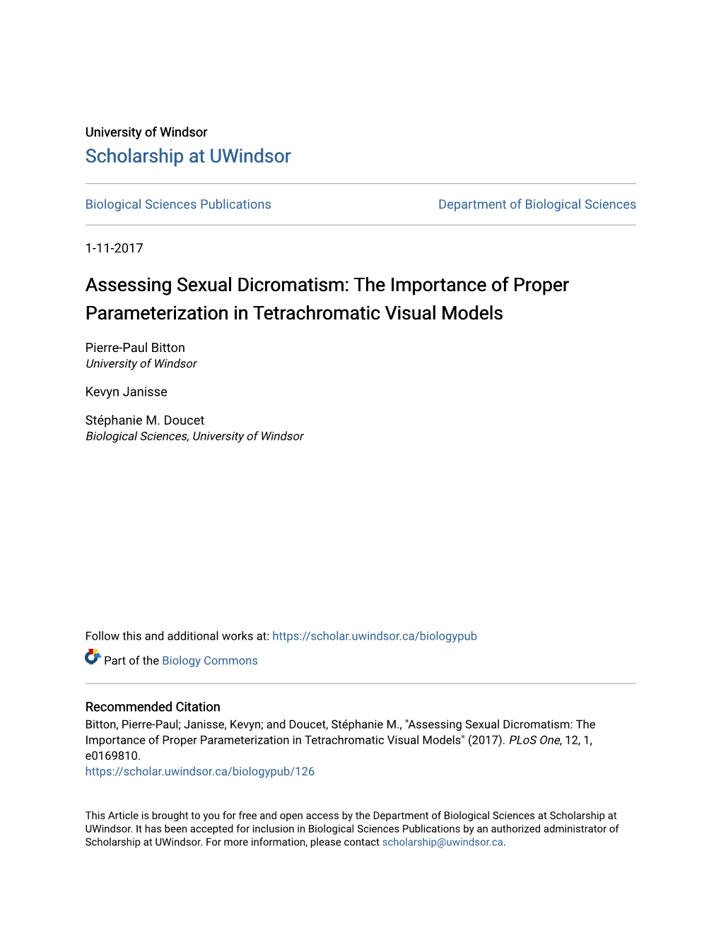 Assessing Sexual Dicromatism: the Importance of Proper Parameterization in Tetrachromatic Visual Models