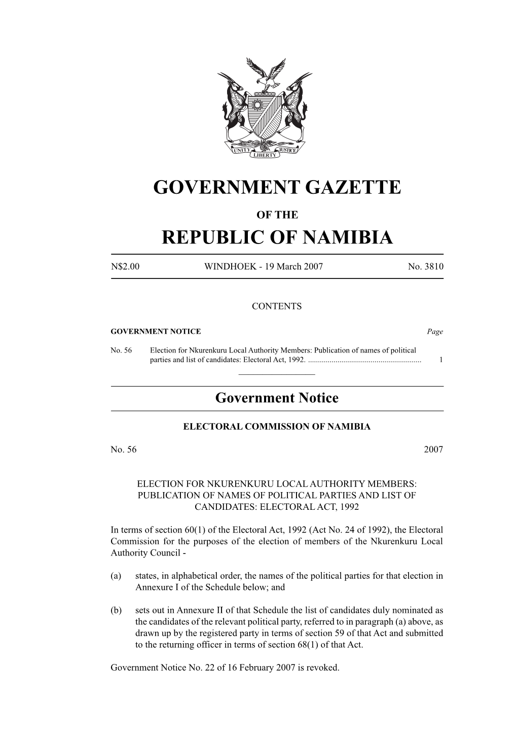 Government Gazette 19 March 2007 1