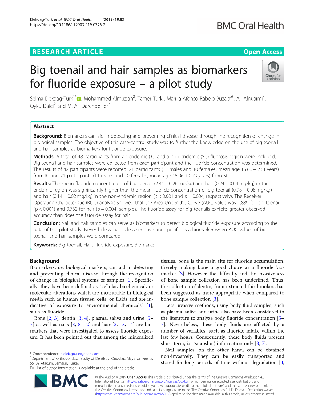 Big Toenail and Hair Samples As Biomarkers for Fluoride Exposure