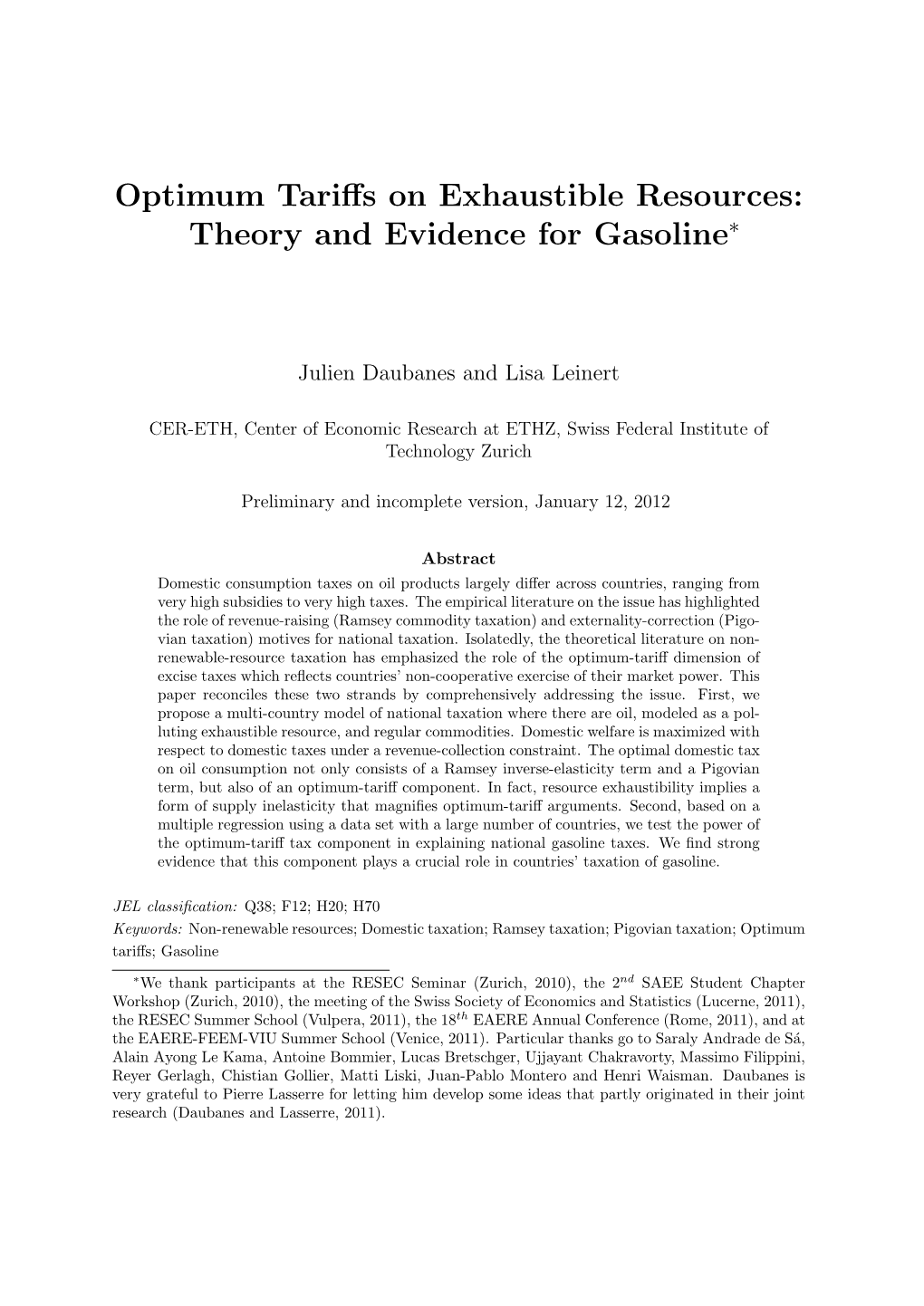 Optimum Tariffs on Exhaustible Resources: Theory and Evidence