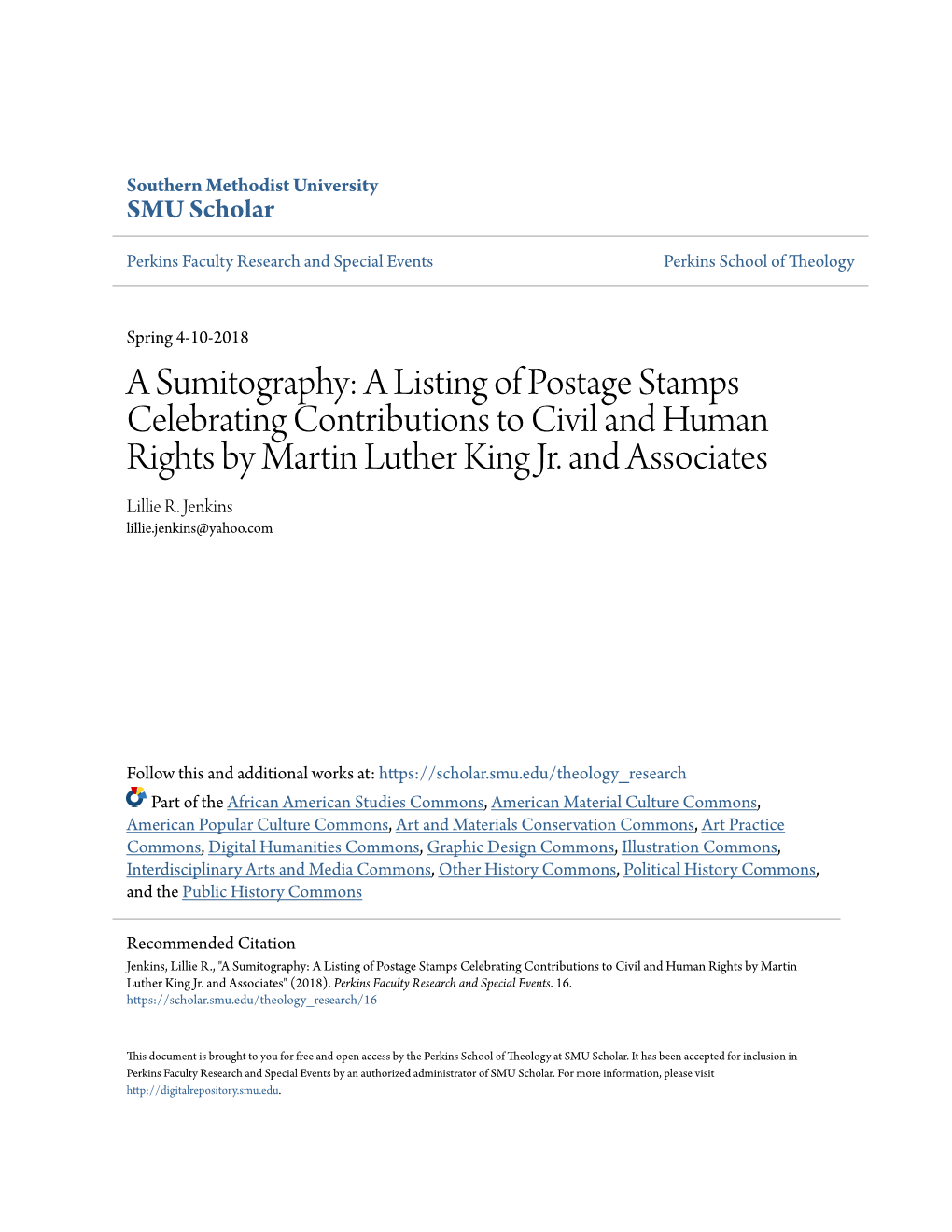 A Sumitography: a Listing of Postage Stamps Celebrating Contributions to Civil and Human Rights by Martin Luther King Jr. and Associates Lillie R