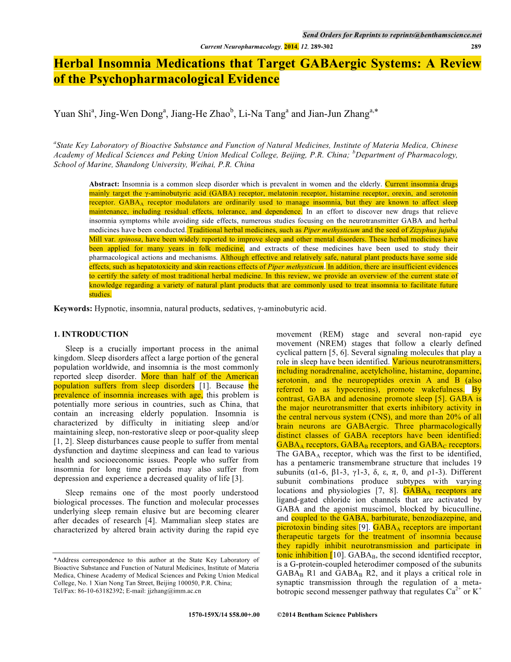 Herbal Insomnia Medications That Target Gabaergic Systems: a Review of the Psychopharmacological Evidence