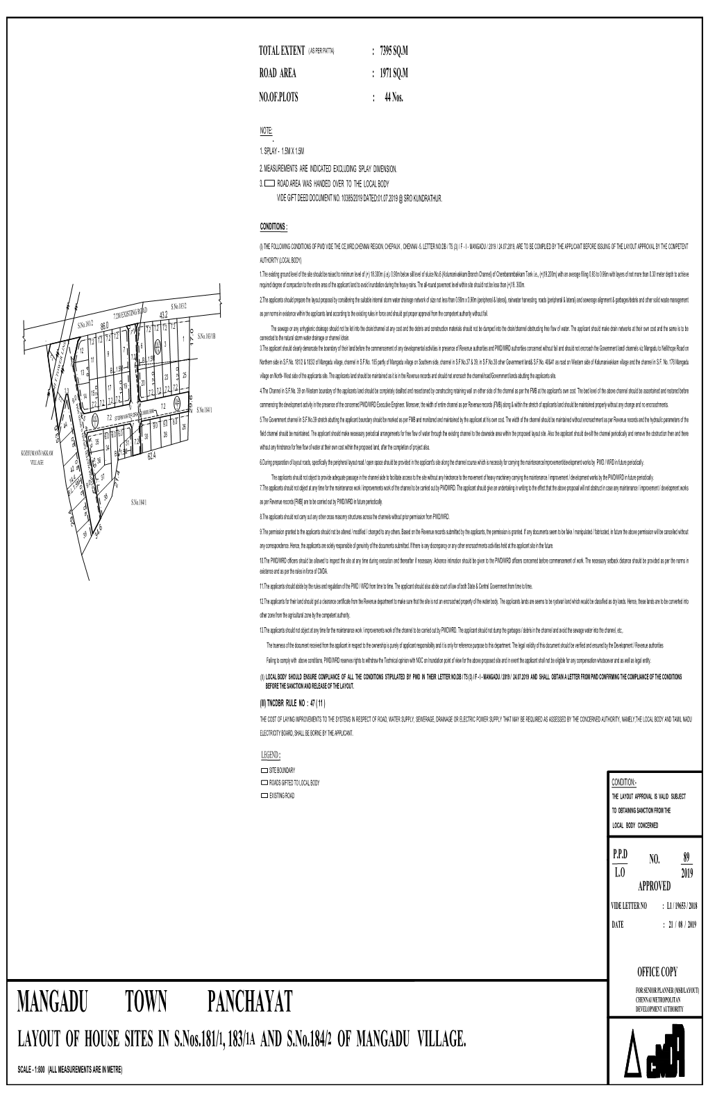 MANGADU TOWN PANCHAYAT DEVELOPMENT AUTHORITY LAYOUT of HOUSE SITES in S.Nos.181/1, 183/1A and S.No.184/2 of MANGADU VILLAGE