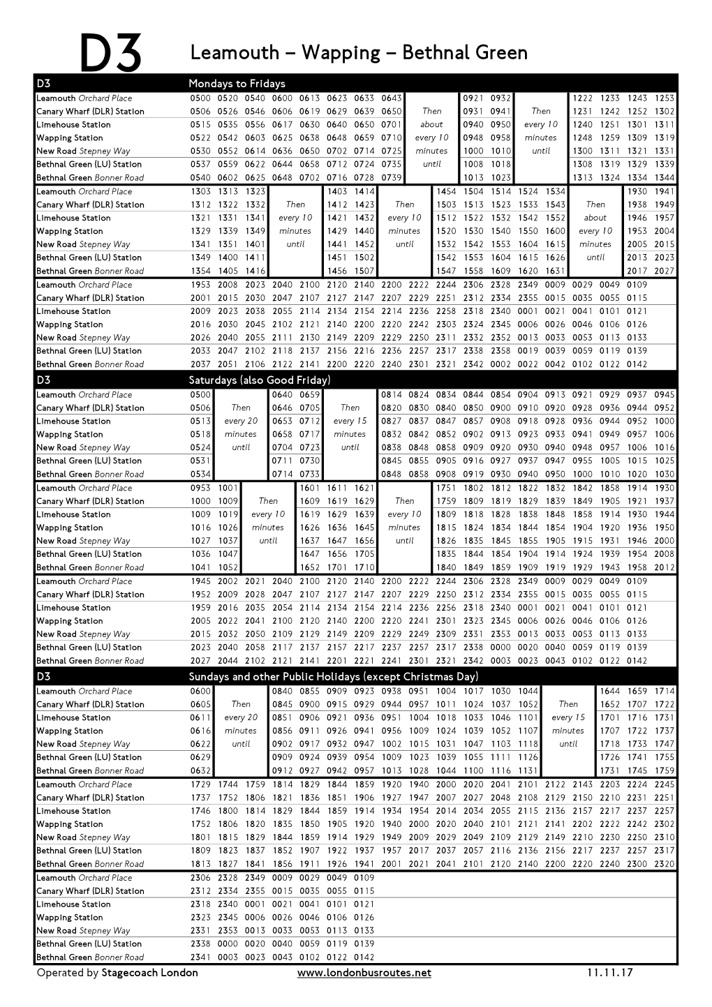 D3 Leamouth – Wapping – Bethnal Green