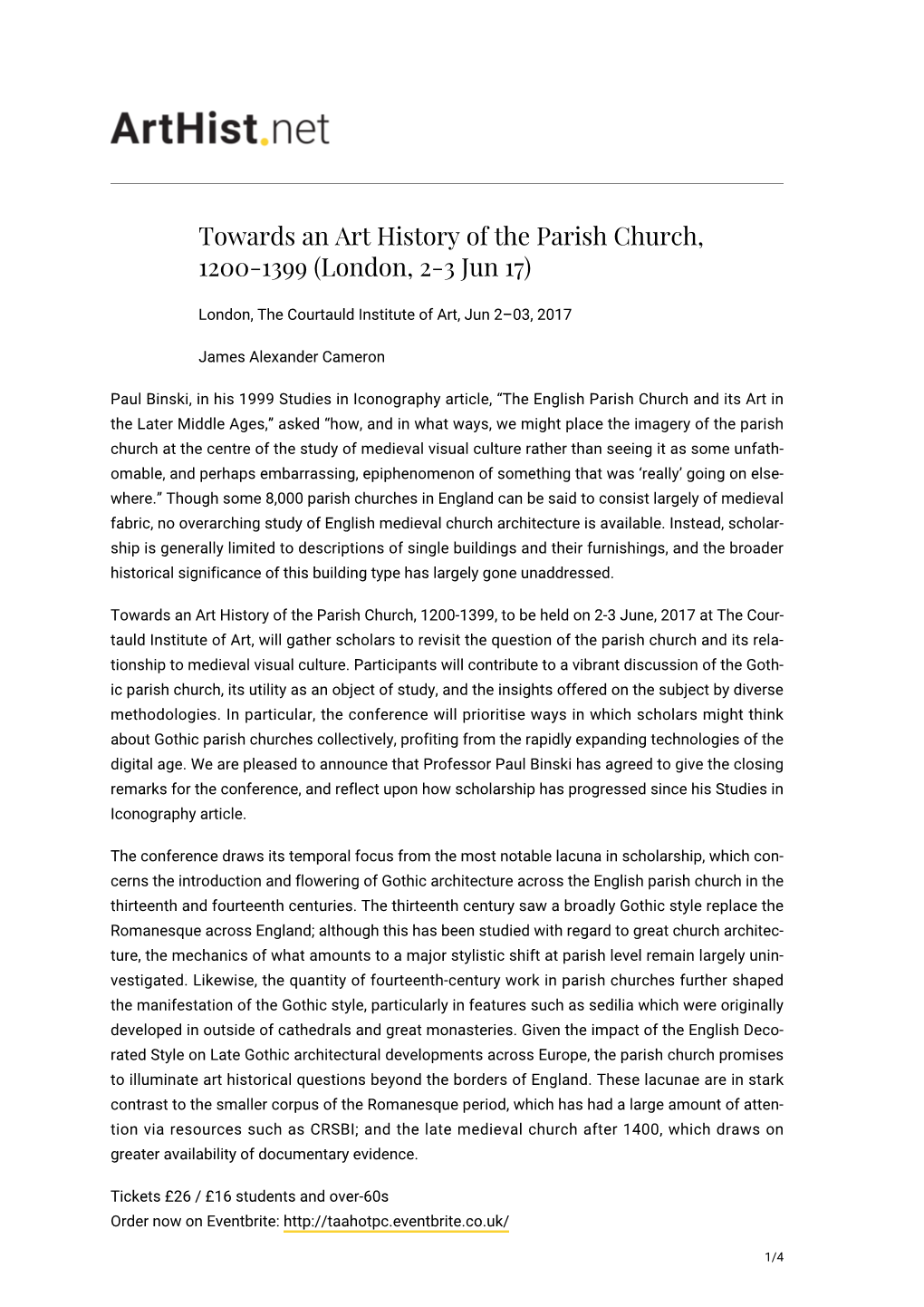 Towards an Art History of the Parish Church, 1200-1399 (London, 2-3 Jun 17)