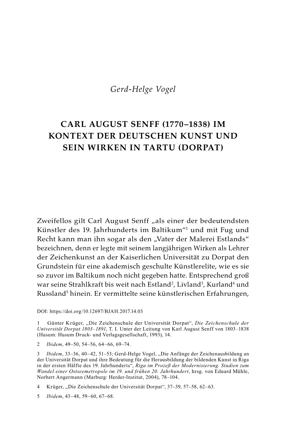 Gerd-Helge Vogel CARL AUGUST SENFF (1770–1838)