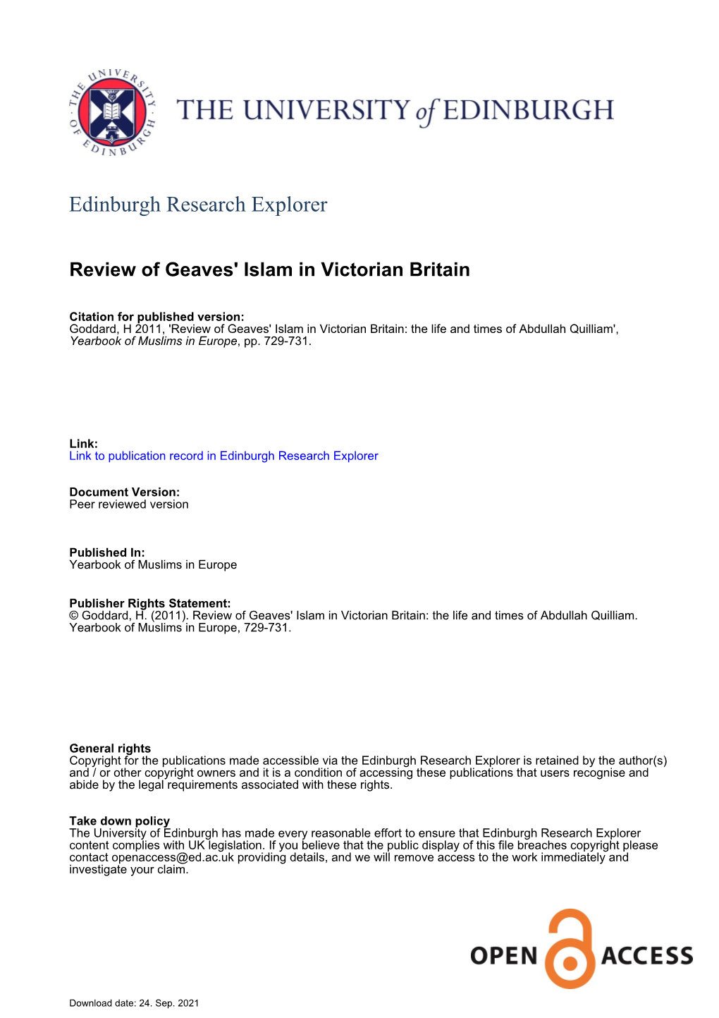 Review of Geaves' Islam in Victorian Britain