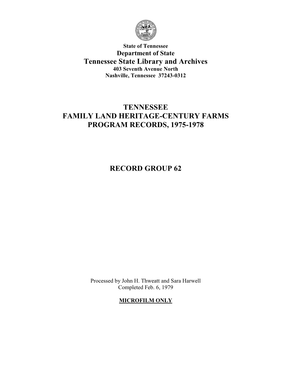 Family Land Heritage-Century Farms Collection, 1975-1978