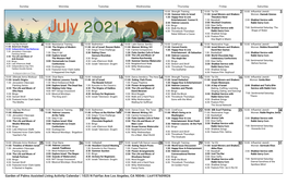 July 2021 Activities Calendar
