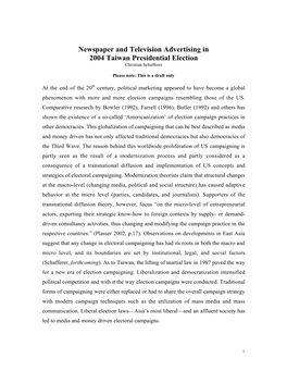 Newspaper and Television Advertising in 2004 Taiwan Presidential Election Christian Schafferer