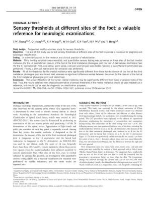 Sensory Thresholds at Different Sites of the Foot: a Valuable Reference for Neurologic Examinations
