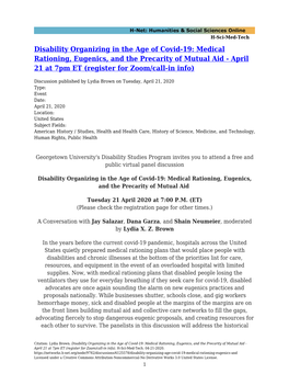 Medical Rationing, Eugenics, and the Precarity of Mutual Aid - April 21 at 7Pm ET (Register for Zoom/Call-In Info)