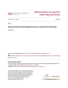 Social Justice and the Supreme Court: Lessons from the Past