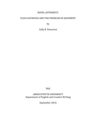 Novel Authority: Eliza Haywood and the Problem