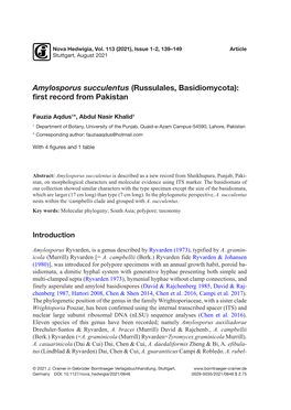 Amylosporus Succulentus (Russulales, Basidiomycota): First Record from Pakistan