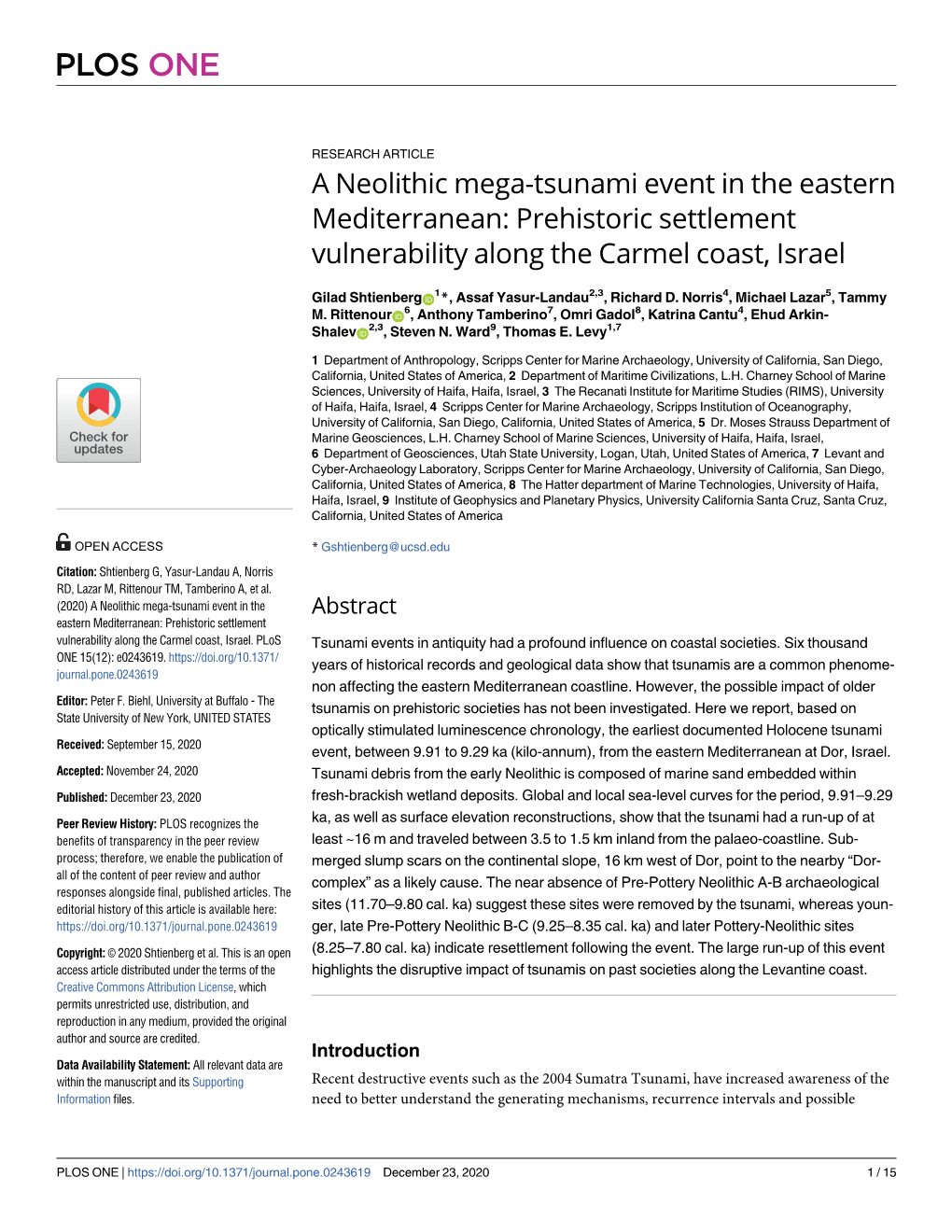 A Neolithic Mega-Tsunami Event in the Eastern Mediterranean: Prehistoric Settlement Vulnerability Along the Carmel Coast, Israel