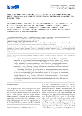 Sequence Stratigraphy and Paleontology of the Upper Miocene Pisco Formation Along the Western Side of the Lower Ica Valley (Ica Desert, Peru)