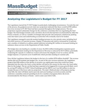 FY 2017 Budget Monitor