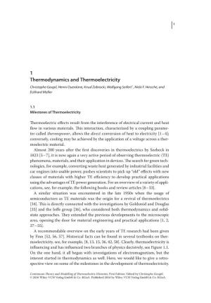 1 Thermodynamics and Thermoelectricity Christophe Goupil, Henni Ouerdane, Knud Zabrocki, Wolfgang Seifert†, Nicki F