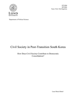 Civil Society in Post-Transition South Korea