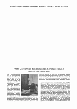 Franz Caspar Und Die Reichsversicherungsordnung Von Prof