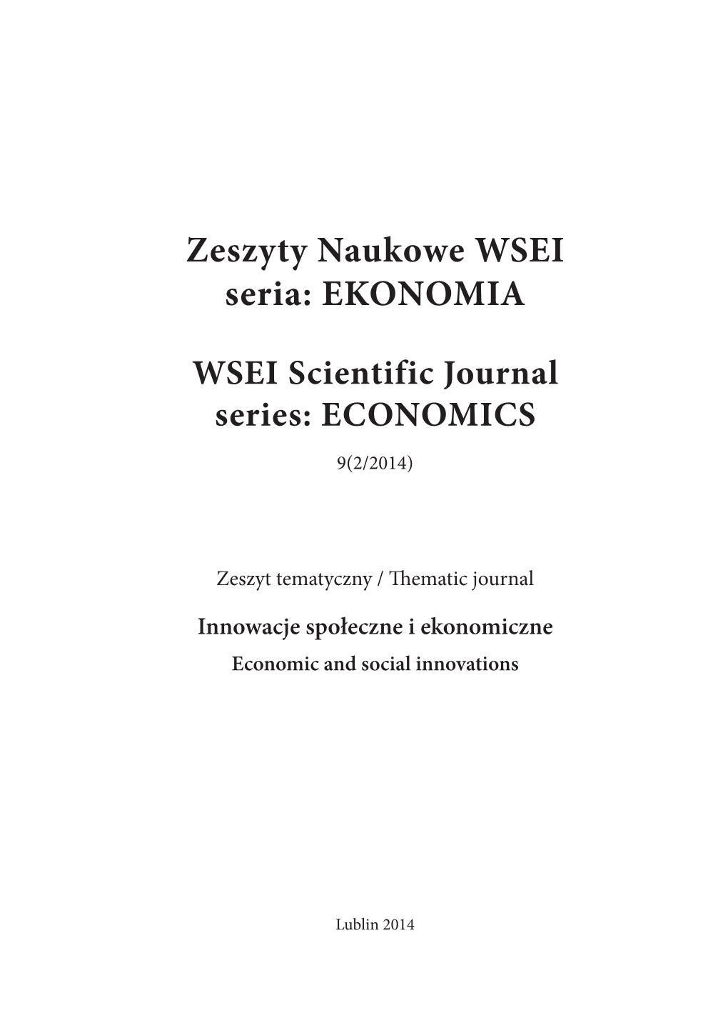 Zeszyty Naukowe WSEI Seria: EKONOMIA