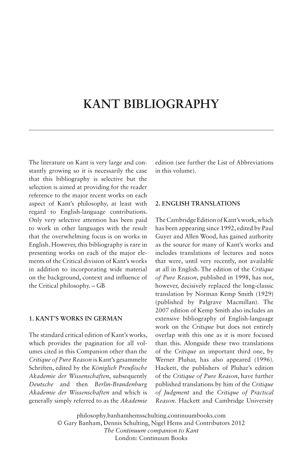 Kant Bibliography