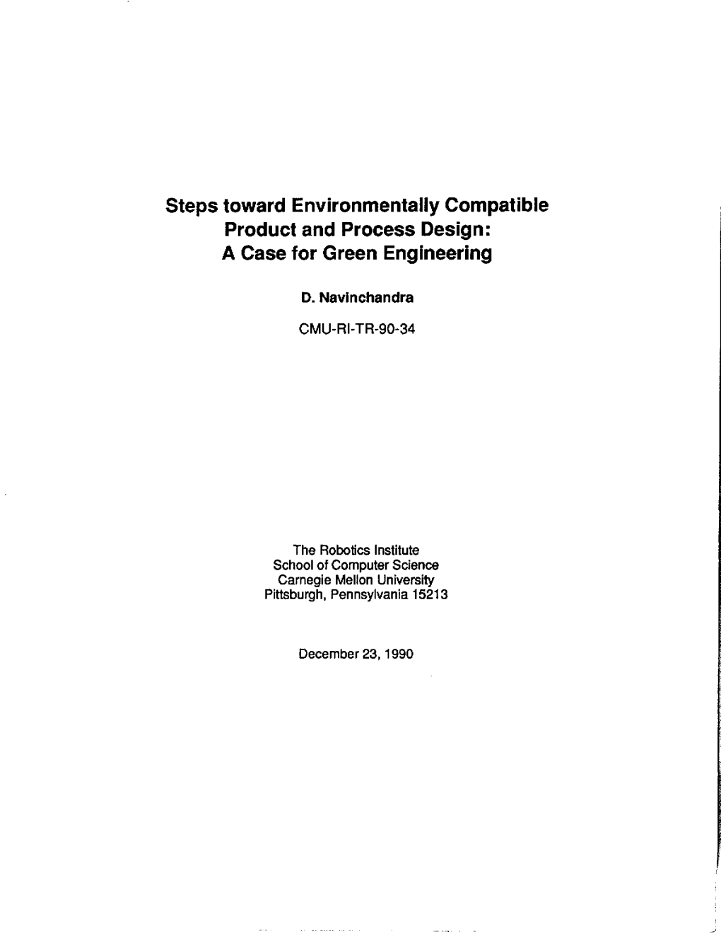 Steps Toward Environmentally Compatible Product and Process Design: a Case for Green Engineering