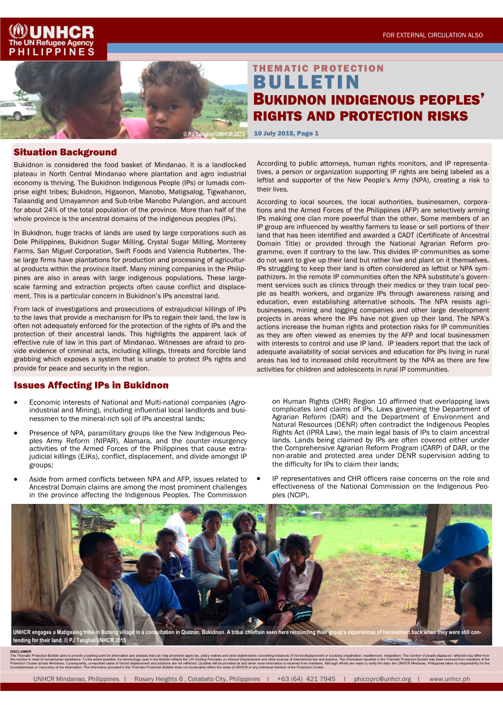 Bulletin Bukidnon Indigenous Peoples’ Rights and Protection Risks