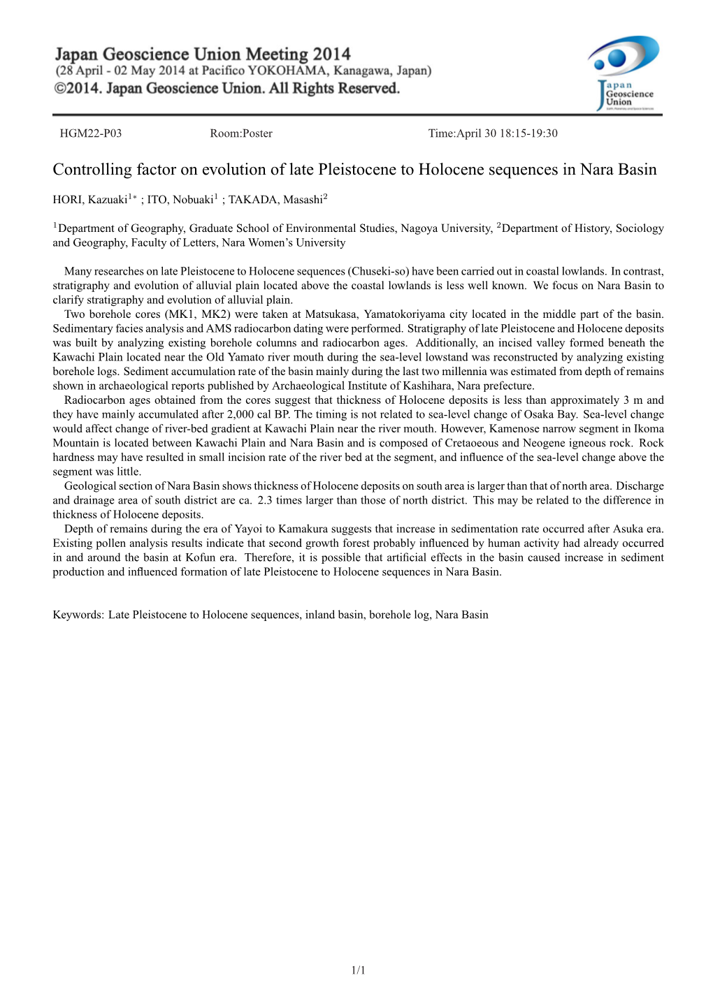 Controlling Factor on Evolution of Late Pleistocene to Holocene Sequences in Nara Basin