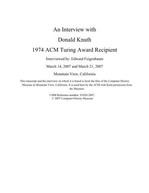 An Interview with Donald Knuth 1974 ACM Turing Award Recipient