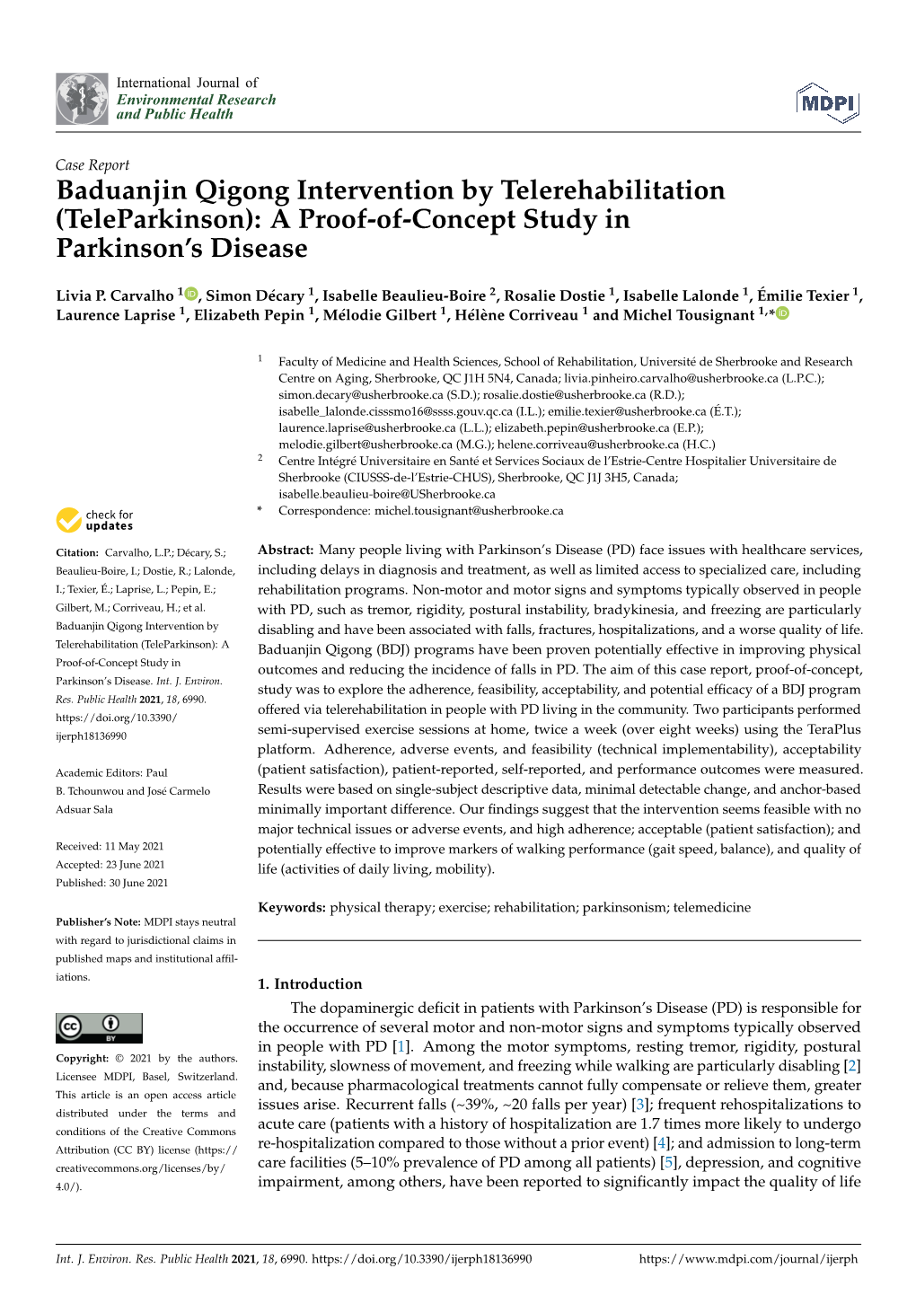 Baduanjin Qigong Intervention by Telerehabilitation (Teleparkinson): a Proof-Of-Concept Study in Parkinson’S Disease