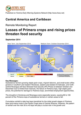Losses of Primera Crops and Rising Prices Threaten Food Security