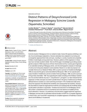 Distinct Patterns of Desynchronized Limb Regression in Malagasy Scincine Lizards (Squamata, Scincidae)