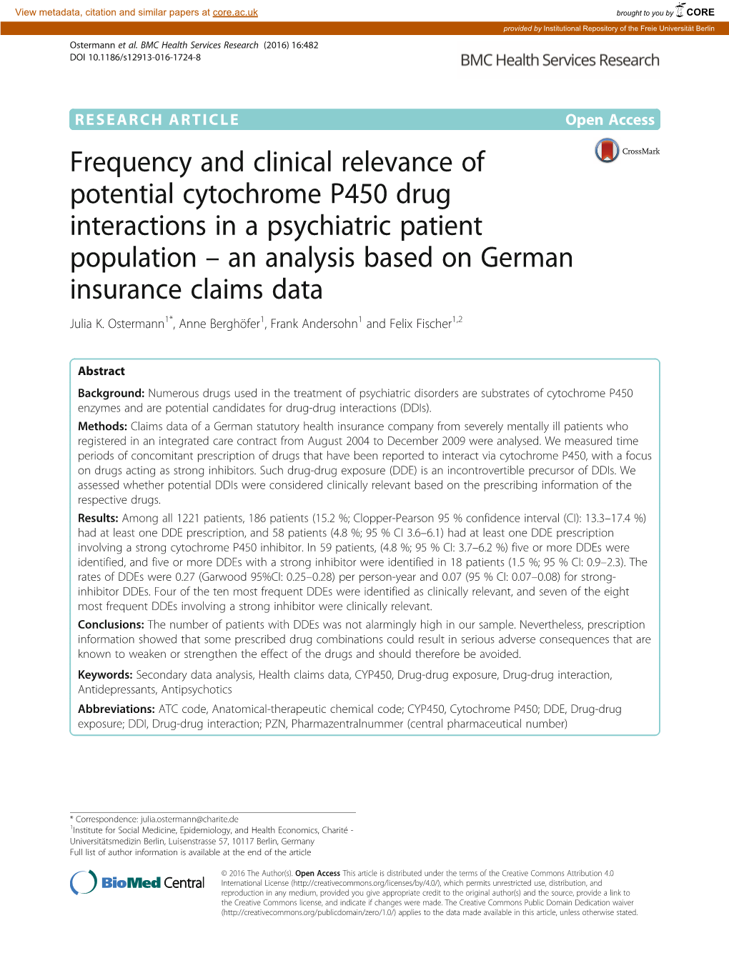 Frequency and Clinical Relevance of Potential Cytochrome P450 Drug