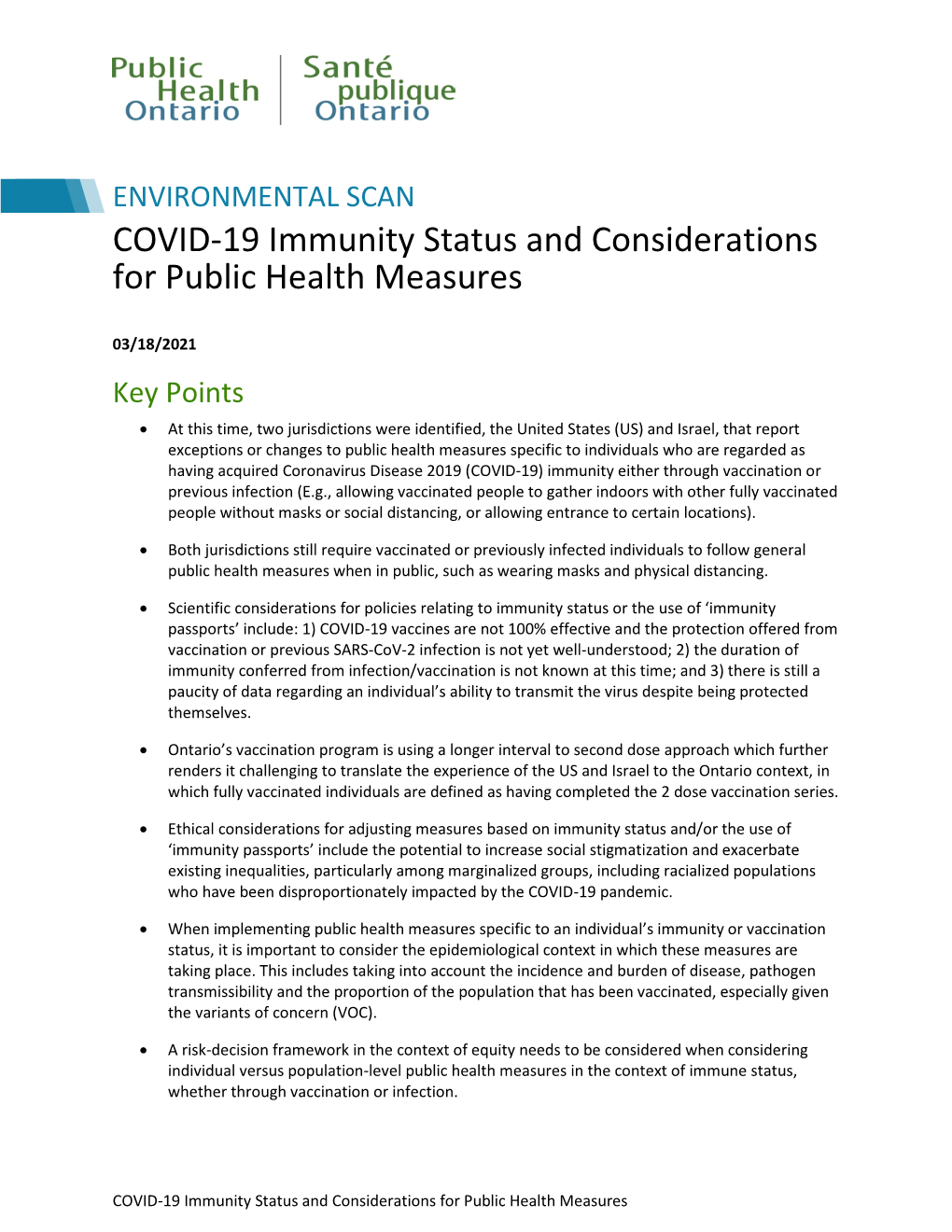 COVID-19 Immunity Status and Considerations for Public Health Measures