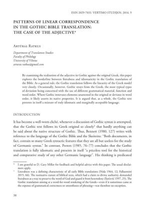 Patterns of Linear Correspondence in the Gothic Bible Translation: the Case of the Adjective*