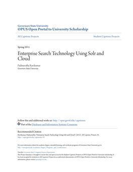 Enterprise Search Technology Using Solr and Cloud Padmavathy Ravikumar Governors State University