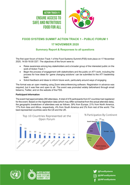 FOOD SYSTEMS SUMMIT ACTION TRACK 1 - PUBLIC FORUM 1 17 NOVEMBER 2020 Summary Report & Responses to All Questions