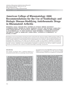 American College of Rheumatology 2008 Recommendations for the Use of Nonbiologic and Biologic Disease-Modifying Antirheumatic Drugs in Rheumatoid Arthritis