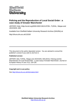 Policing and the Reproduction of Local Social Order : a Case Study Of