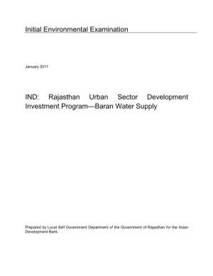 IEE: India: Baran Water Supply, Rajasthan Urban Sector