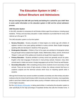 The Education System in UAE – School Structure and Admissions