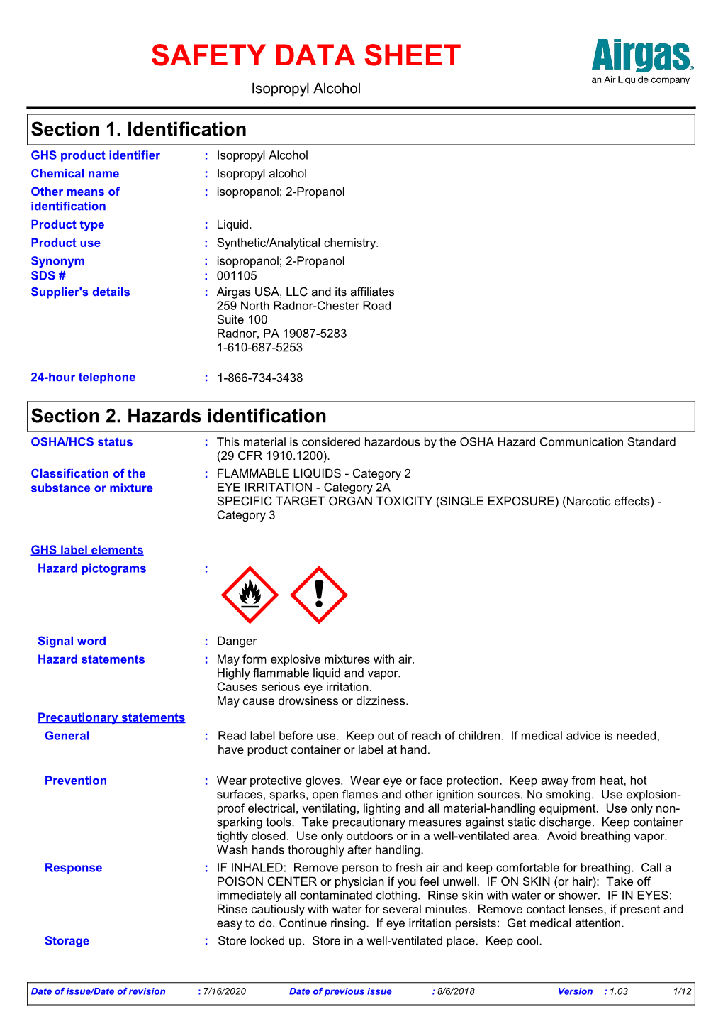 SAFETY DATA SHEET Isopropyl Alcohol - DocsLib