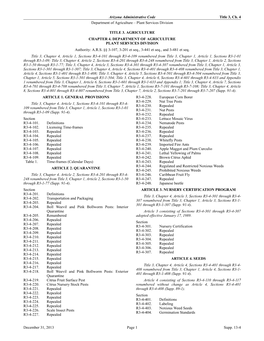 Arizona Administrative Code Title 3, Ch. 4 Department of Agriculture – Plant Services Division December 31, 2013 Page 1 Supp
