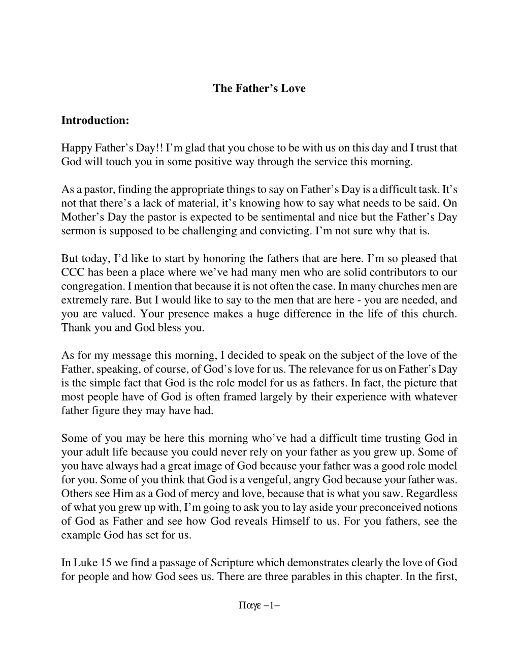 The Father's Love Introduction: Happy Father's Day!!