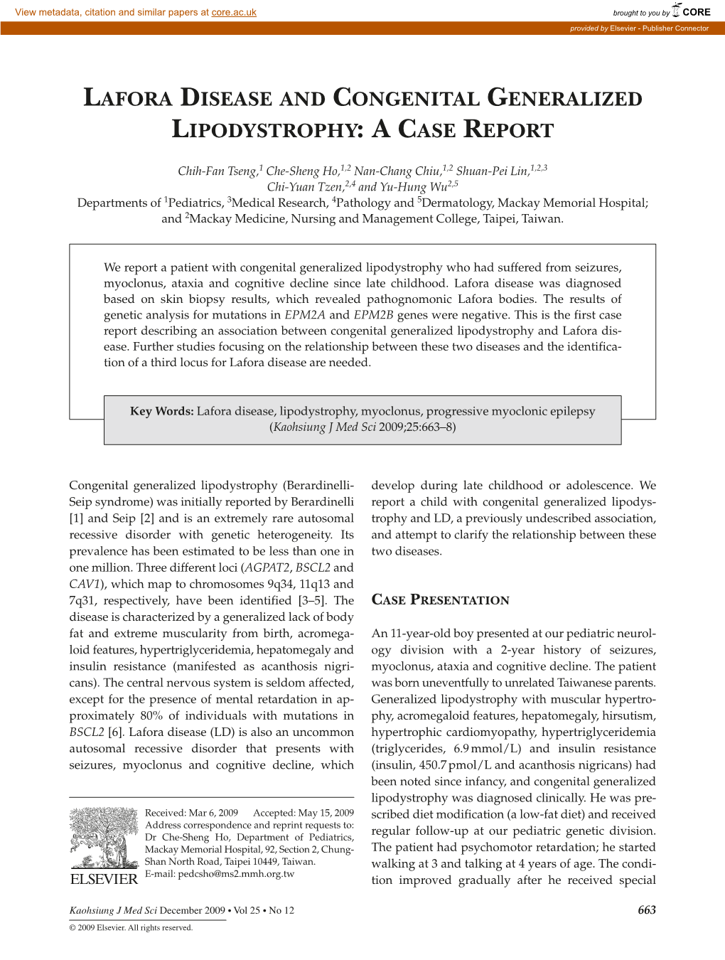 Lafora Disease and Congenital Generalized Lipodystrophy: a Case Report