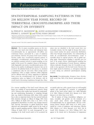 SPATIOTEMPORAL SAMPLING PATTERNS in the 230 MILLION YEAR FOSSIL RECORD of TERRESTRIAL CROCODYLOMORPHS and THEIR IMPACT on DIVERSITY by PHILIP D